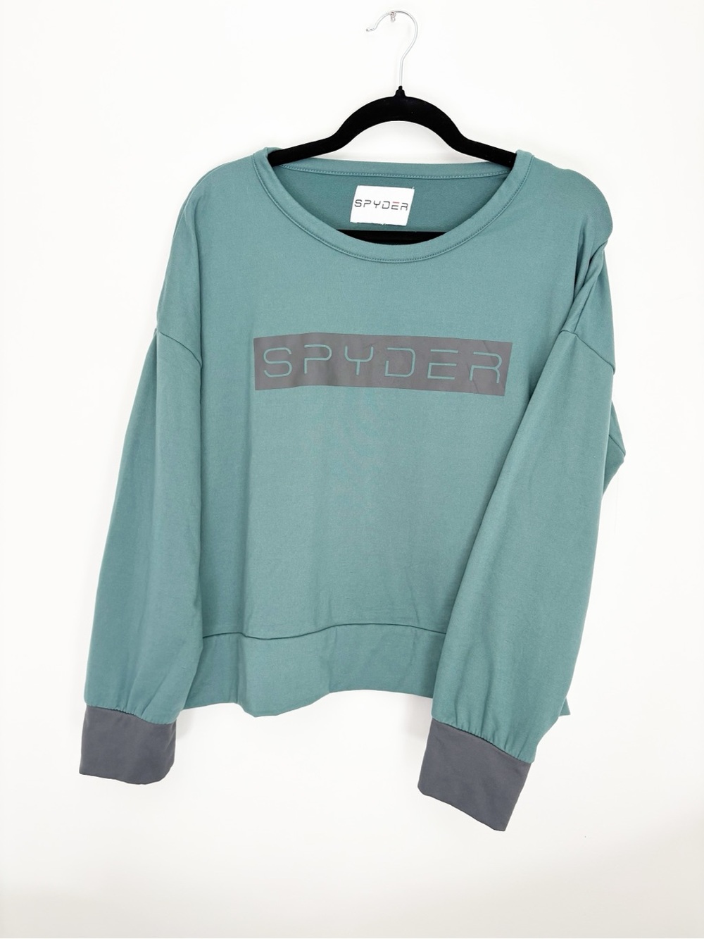 Spyder Teal Cropped-Style Crewneck Sweatshirt with Gray Cuffs